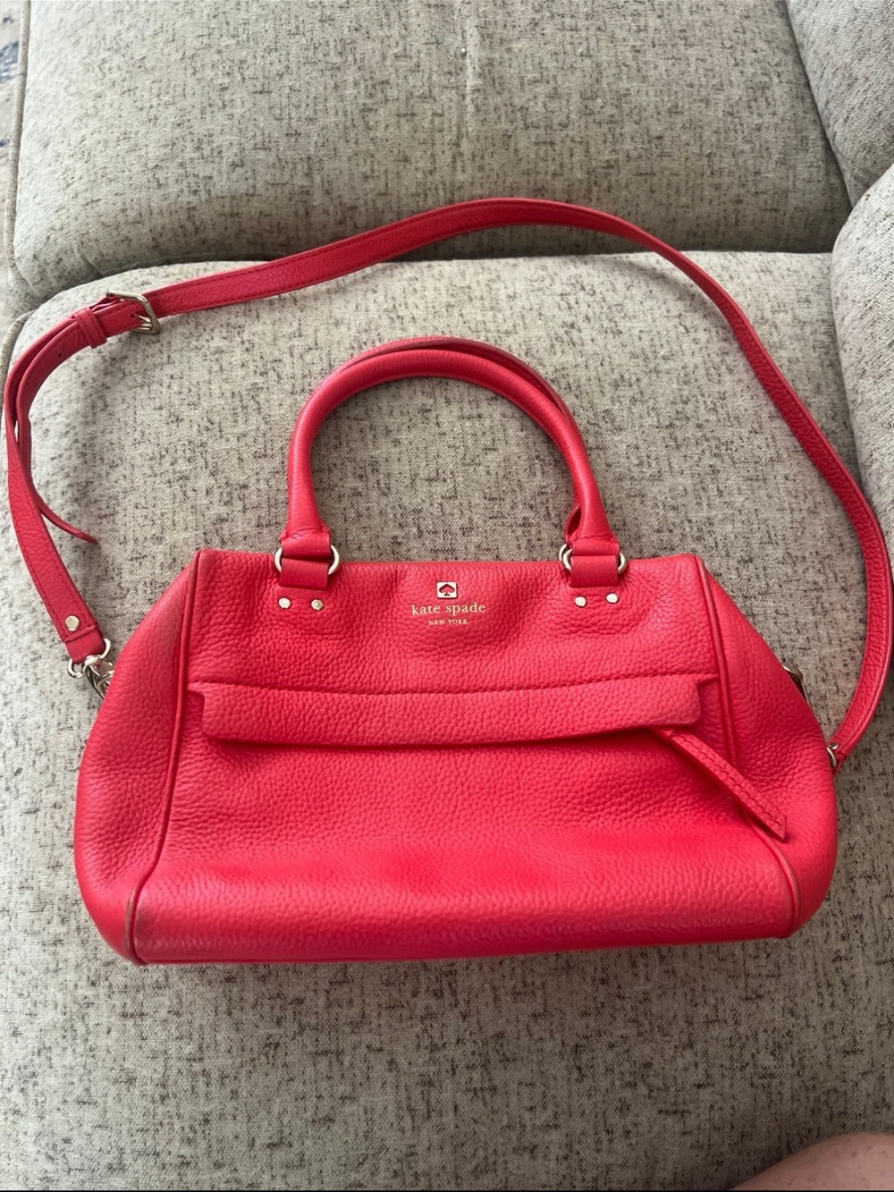 kate spade bright red pebbled leather satchel with detachable strap
